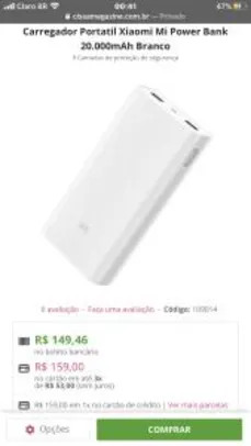 Xiaomi mi power bank 2 (20.000mah) | R$ 149