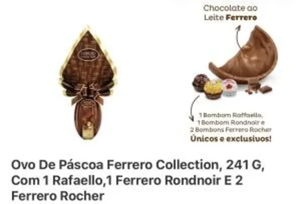 Ovo de Páscoa Ferrero Collection, 241g Com 1 Rafaello, 1 Ferrero Rondnoir E 2 Ferrero Rocher | R$10