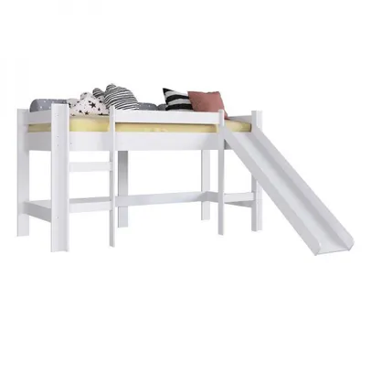 Cama Infantil Elevada com Escorregador Playground Branco