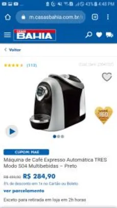 Máquina de Café Expresso Automática TRES Modo S04 Multibebidas – Preto R$300