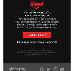 [IFOOD PRIMEIRA COMPRA] R$15 OFF MINIMO R$20