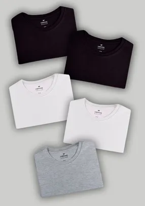 Kit Com 5 Camisetas Masculinas Básicas - Branco