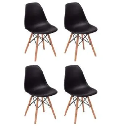 Conjunto 4 Cadeiras Charles Eames Eiffel Wood - Preta R$258