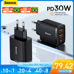 Carregador Baseus Com 2 Portas de 30W