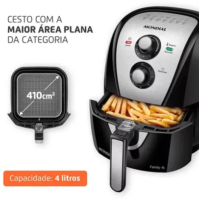 Fritadeira Elétrica Sem Óleo Air Fryer Mondial AFN40BI Family Inox 4L - Preta/Inox - 110V / 220V