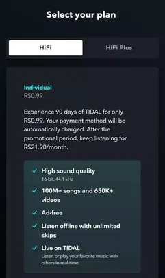 3 meses de Tidal Hi-fi ou Hifi Plus