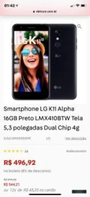 Smartphone LG K11 Alpha 16GB Preto LMX410BTW Tela 5,3 polegadas Dual Chip 4g - R$497