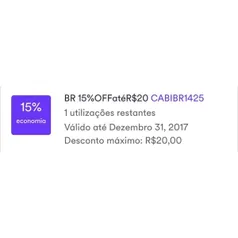 [CABIFY] 15% OFF até R$ 20 em uma corrida