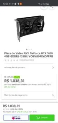 Placa de Vídeo PNY GeForce GTX 1650 4GB GDDR6 128Bit | R$1.018