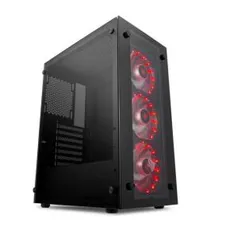 Gabinete Gamer Pichau Magpie III Lateral/Frontal Vidro Led Vermelho FANS INCLUIDAS | R$ 210