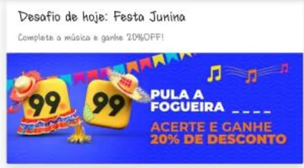 20% OFF em uma viagem no 99 Pop (Max. R$10)