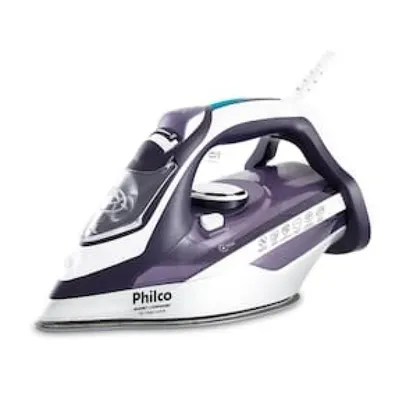 Ferro de Passar a Vapor Base Cerâmica com Spray Philco PFE Nano Ceramic Branco/Roxo 1200W