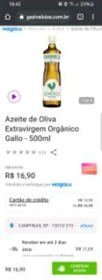 Saindo por R$ 16,9: Azeite de Oliva Extravirgem Orgânico Gallo - 500ml R$17 | Pelando