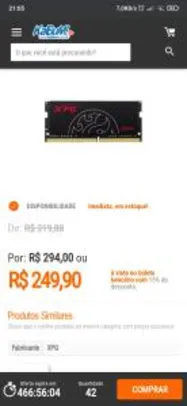 Memória Notebook XPG Hunter 8GB, 2666MHz, DDR4, CL18 | R$ 250