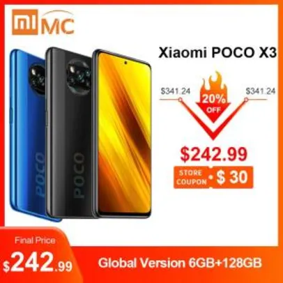 Smartphone Xiaomi Poco X3 128GB+6GB 120Hz Global NFC | R$ 1480