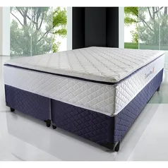 Cama Queen Size Hellen Lisboa Plus com Pillow Top e Molas Ensacadas 66x158x198 cm - Branco/Azul