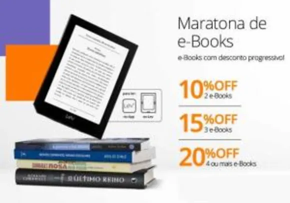 e-Books com desconto progressivo, até 20% OFF