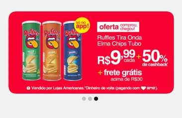 [AME R$5] Batata Ruffles Tira Onda Elma Chips Tubo 134g