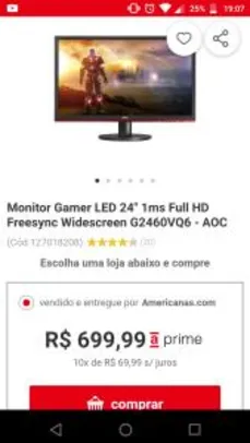 Monitor Gamer LED 24" 1ms Full HD Freesync Widescreen G2460VQ6 - AOC | R$550
