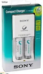 Carregador de Pilhas Sony Cycle Energy Multi-Use para Tamanho AA e AAA com 2 Pilhas AA Inclusas Prontas para Uso 100v – 240v