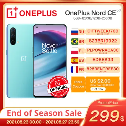 Smartphone OnePlus Nord CE 5G 8GB 128GB SD750G 64MP AMOLED | R$1561