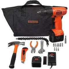 Parafusadeira & Furadeira 12V com 15 Peças e Bolsa, Black+Decker | R$208