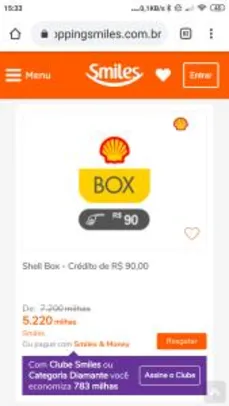 Desconto no resgate de milhas smiles por crédito shell box