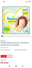 [compre 4 pague 3] Fraldas Pampers Premium Care Recém Nascido Rn+ 36 Unidades