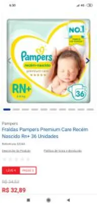 [compre 4 pague 3] Fraldas Pampers Premium Care Recém Nascido Rn+ 36 Unidades