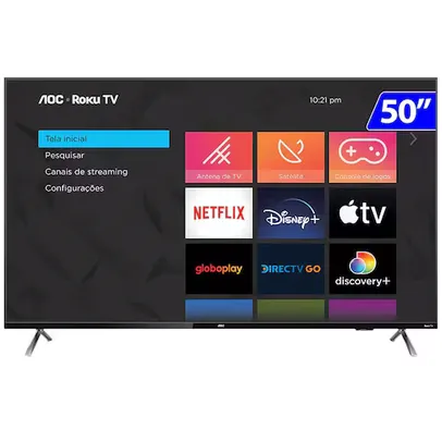 Smart TV AOC Roku LED 50 Polegadas 4K UHD Wi-Fi 50U6125/78G