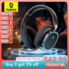 Baseus-Wireless Gaming Headphone com microfone, Bluetooth 5.3, driver de 40mm, 2.4G, sem fio, cabo RGB, GH02