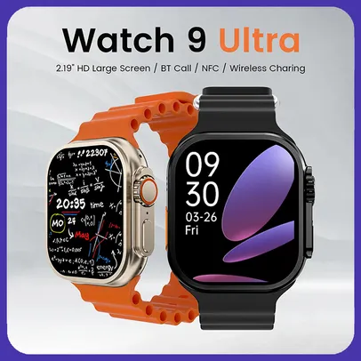 Smartwatch 9 ultra com GPS NFC Bluetooth e Carregamento sem fio