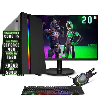 Product photo Pc Gamer Completo 3green Play Intel Core I5 16GB Ram Placa De Vídeo GeForce 4GB Ssd 480GB Monitor 20 75Hz Fonte 500W 3GP-024