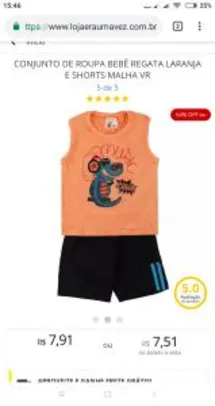 CONJUNTO DE ROUPA BEBÊ REGATA LARANJA E SHORTS MALHA VR - R$8