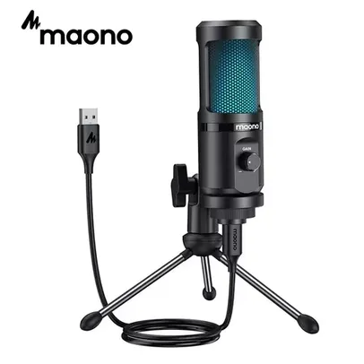 [Conta Nova] MAONO Gaming Microfone USB Desktop Condenser Podcast Microfono, Luz com Ganho