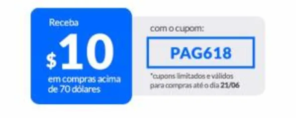 Cupom de desconto Aliexpress 10$ acima de 70$