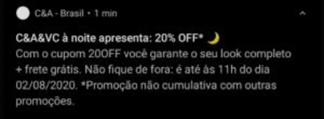 Cupom de 20% OFF em tudo