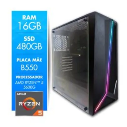 [1ª Compra 1822] Computador Gamer AMD Ryzen 5 5600G 16GB SSD 480GB Radeon Vega 7 CertoX Stream 1042