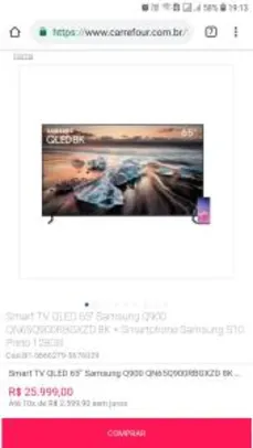 Smart TV QLED 65" Samsung Q900 QN65Q900RBGXZD 8K + Smartphone Samsung S10 Preto 128GB - R$25999