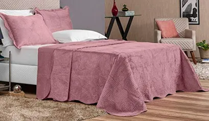 Cobre Leito Velvet Colcha Casal Padrão Tecido Veludo Toque Macio 03 Peças Rose