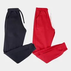 Kit 2 Calças Moletom Básicos Jogger Feminino - Vermelho Escuro+Preto | R$60