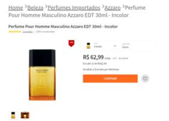 Perfume Azzaro Pour Homme Eau de Toilette 30 ml - R$ 62,99
