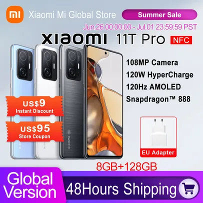 Smartphone Xiaomi 11t Pro 8/128gb, Snapdragon 888, 5G, Carregador 120w incluso + Mi Earphones