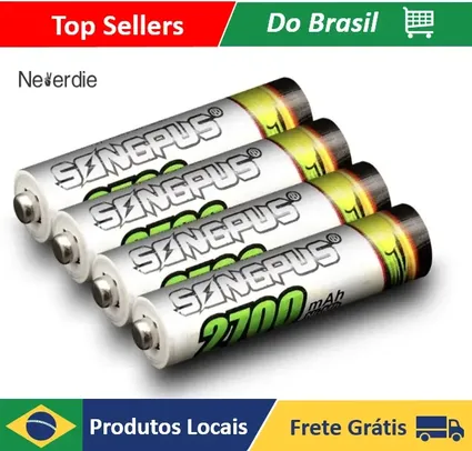 [ Do Brasil ] 4 Pilhas Recarregável Glacier AAA 2700 mAh