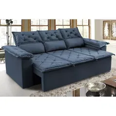 Sofá 3 Lugares Retrátil e Reclinável Cama inBox Compact 2,00m Velusoft Azul | Espuma D33