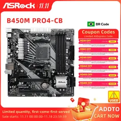 B450 B450M Placa-mãe ASRock B450M PRO4-CB Placa-mãe Soquete AM4 suporte Ryzen 5 5600 4300G 1600 DDR4 PCI-E 3.0 Micro ATX