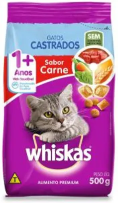 Ração Whiskas para Gatos Adultos Castrados Sabor Carne - 500g R$ 8