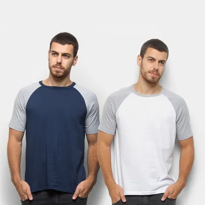 Kit Camiseta Básica Raglan Masculina c/ 2 Peças