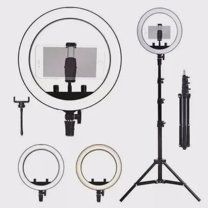 Kit Completo Ring Light 26m Profissional Com Tripé 1,5 Dimmer Youtuber Selfi gravações