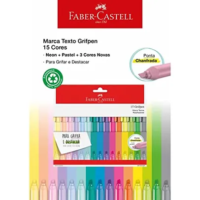 [RELÂMPAGO] Caneta Marca Texto, Faber-Castell, Grifpen, 15 Cores, Modelo: MT/ES15ZF, Cor: Multicor